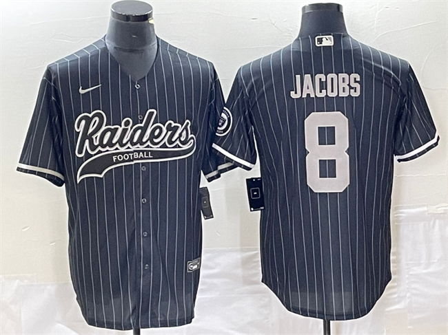 Men's Las Vegas Raiders #8 Josh Jacobs Black Cool Base Stitched Baseball Jersey